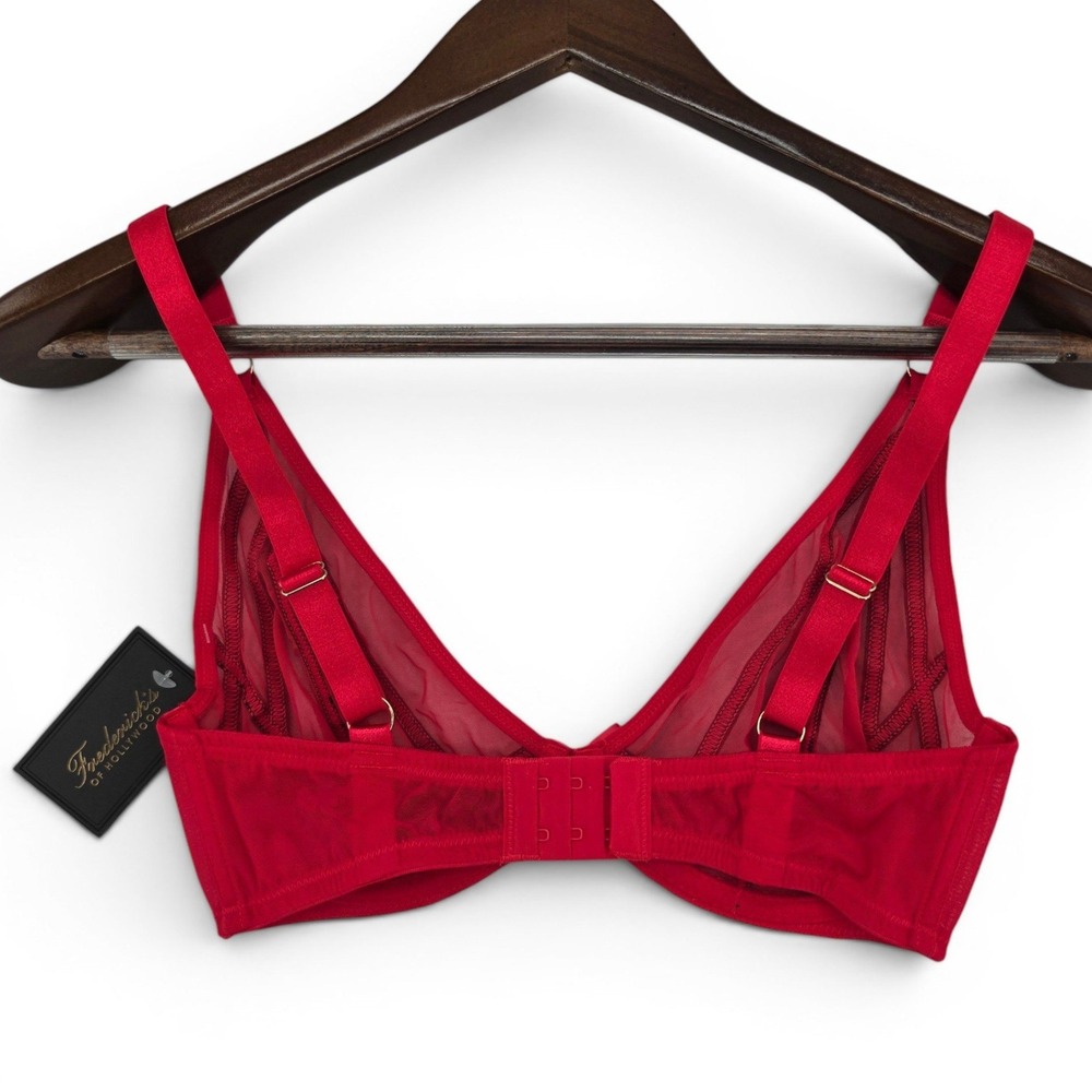 Frederick's of Hollywood Rozlyn Bra 32DD Red Mesh Sheer Underwire NWT Sexy - Picture 2 of 6